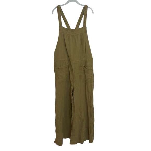 Natural Life Olive Cotton Wide Leg Gauze Overalls Size XL Oversized Boho Hippie - Picture 2 of 12